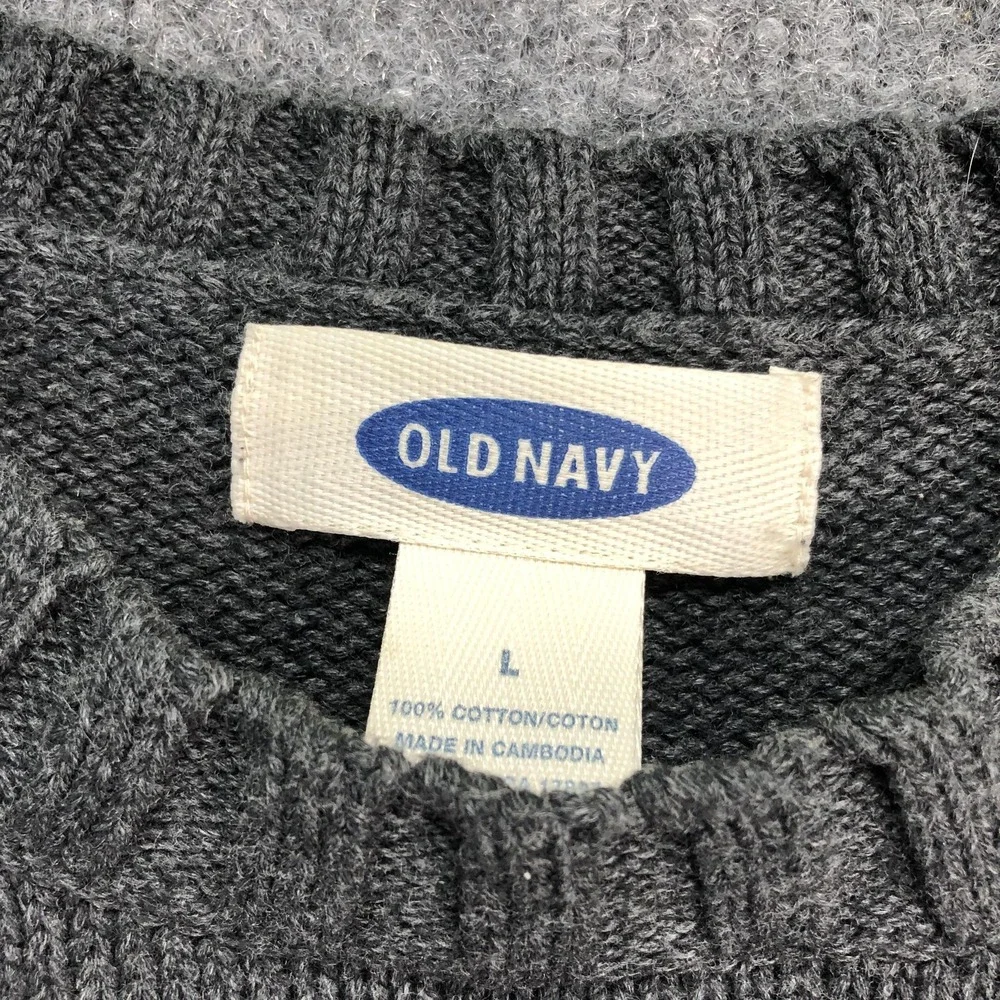 Old Navy Sweater Mens Large Gray Stripe Crewneck Cotton Knit Pullover Casual